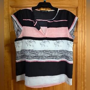 Ivanka Trump Black, Pink, and White Striped Blouse